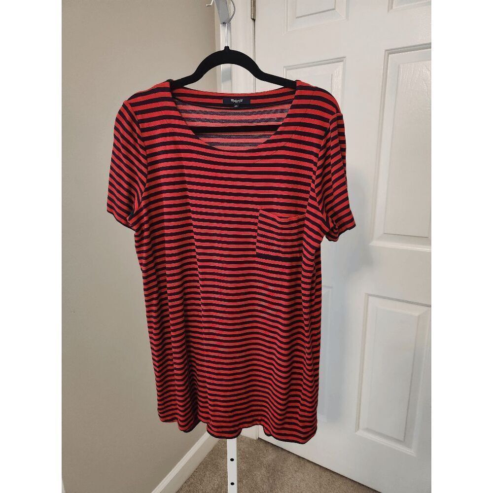 Madewell XL Red & Navy Stripe Pocket Front Shirt dress - Picture 6 of 6